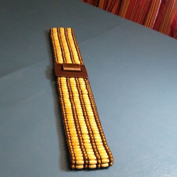 Brown and Tan Beaded Women's Beaded Stretch Corset Belt Boho Cottagecore - Picture 1 of 6